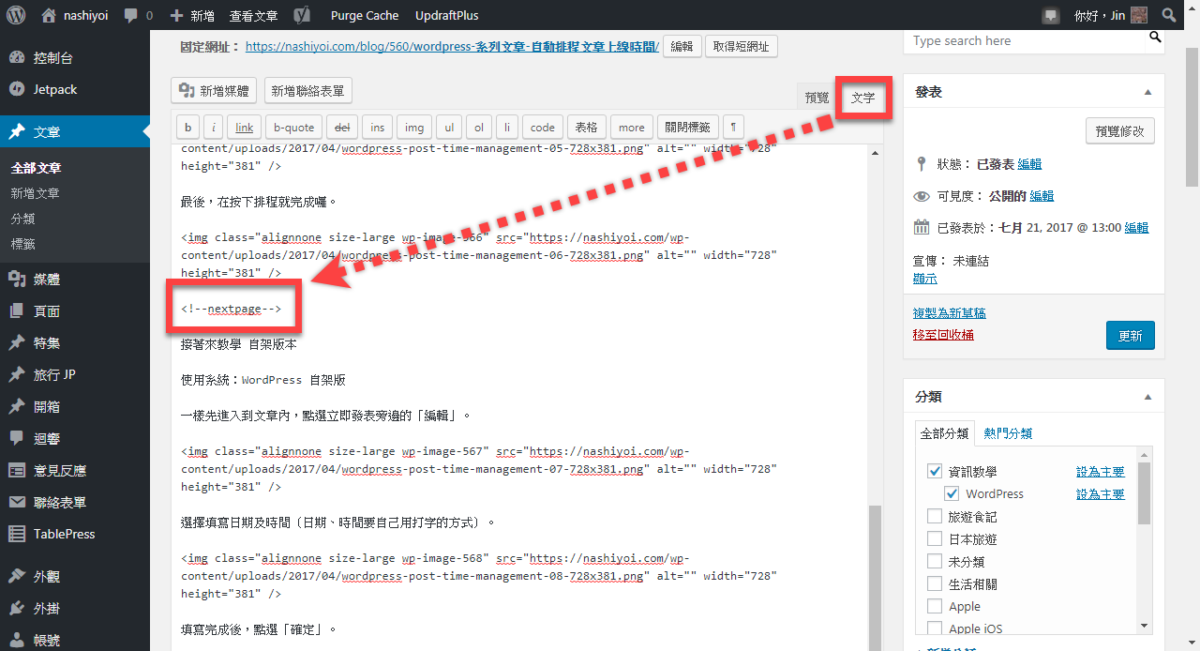 WordPress 文章分頁