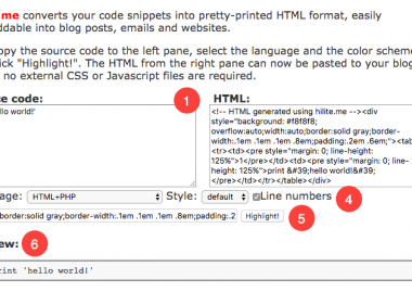 hilite.me 線上快速加入語法標記的工具網站