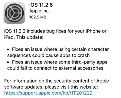 Apple 已釋出 iOS 11.2.6 及 macOS High Sierra 10.13.3，修正特殊字號閃退、當機問題