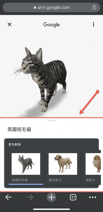 Google 搜尋 3D模型 能夠觀看3D動物