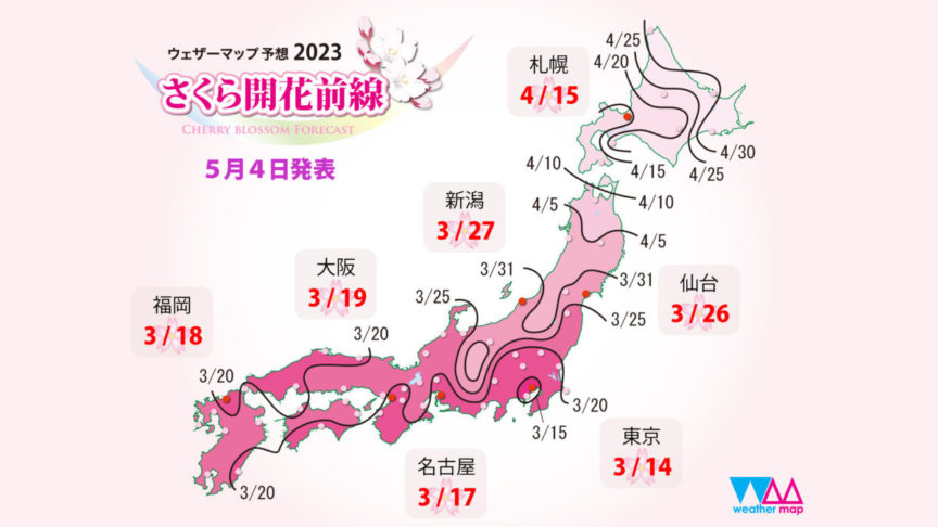 2023年日本櫻花預測開花及滿開資訊